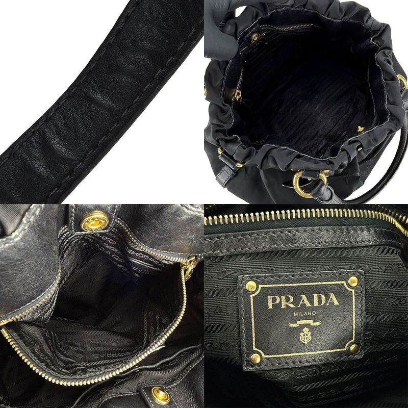 Prada Handbag 2WAY Nylon Leather Black Everyday Casual Gold Hardware Ladies