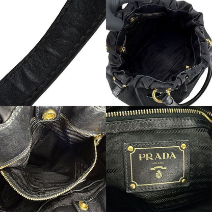 Prada Handbag 2WAY Nylon Leather Black Everyday Casual Gold Hardware Ladies