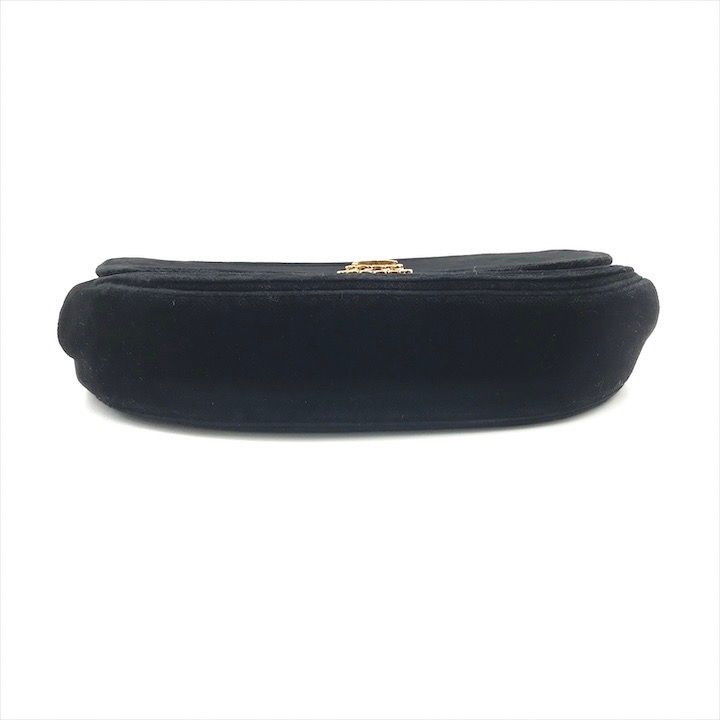 Chanel CC Logo Half Moon Velour Push Lock Chain Shoulder Bag Black