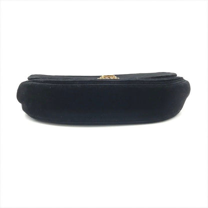 Chanel CC Logo Half Moon Velour Push Lock Chain Shoulder Bag Black