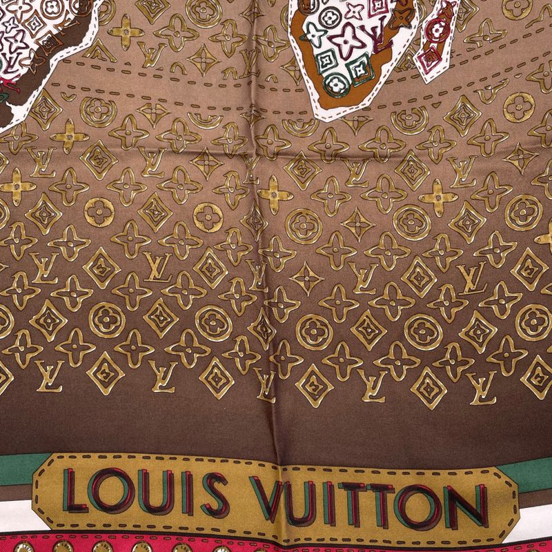 Louis Vuitton Scarf Silk Monogram Map Pattern Brown