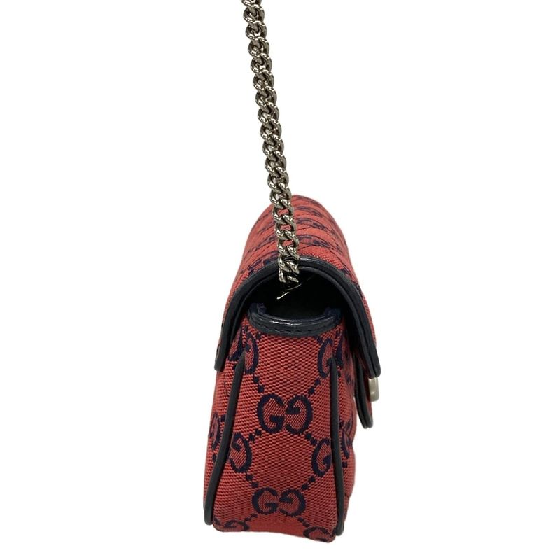 Gucci GG Marmont 661332 Red And Dark Navy Chain Shoulder Mini Bag Limited