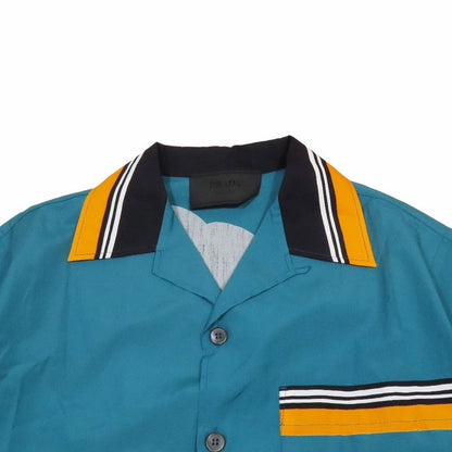 Unused 2021 Prada Open Collar Beau Ring Shirt Short Sleeve Back Print Cut and