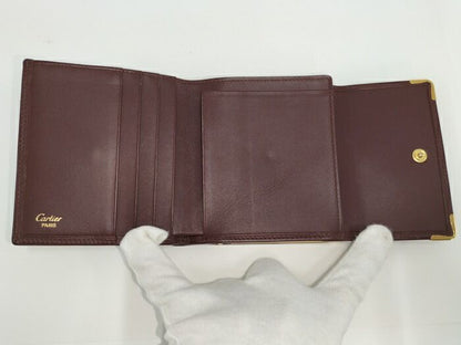 Cartier Compact Wallet Trifold Clasp Closure Mastline Leather Bordeaux