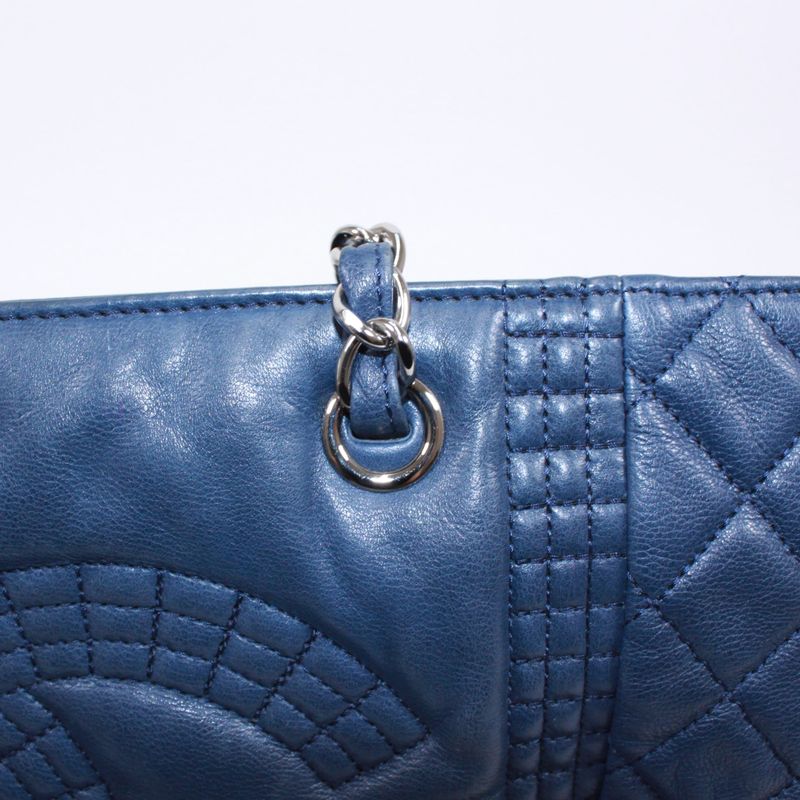 Chanel Chain Lambskin Blue Shoulder Bag Silver