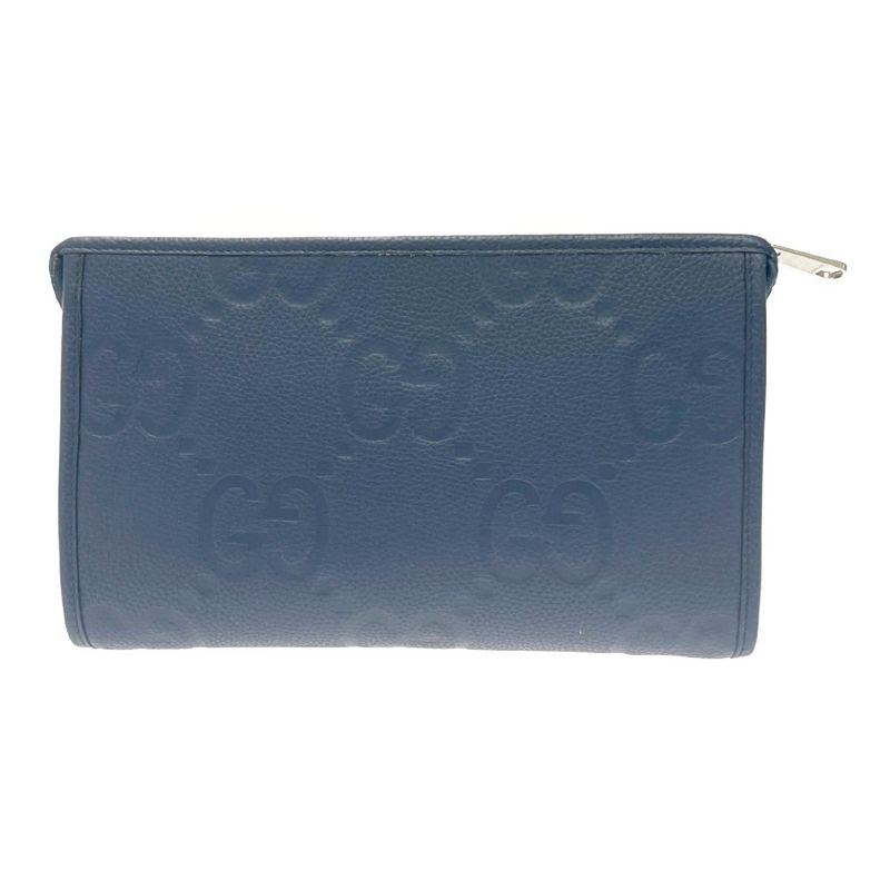 Gucci 739490-2067 Leather Jumbo GG Silver Hardware Second Bag Blue 476830