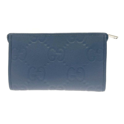 Gucci 739490-2067 Leather Jumbo GG Silver Hardware Second Bag Blue 476830