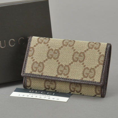 Gucci Key Case Key Holder GG Canvas Leather Beige