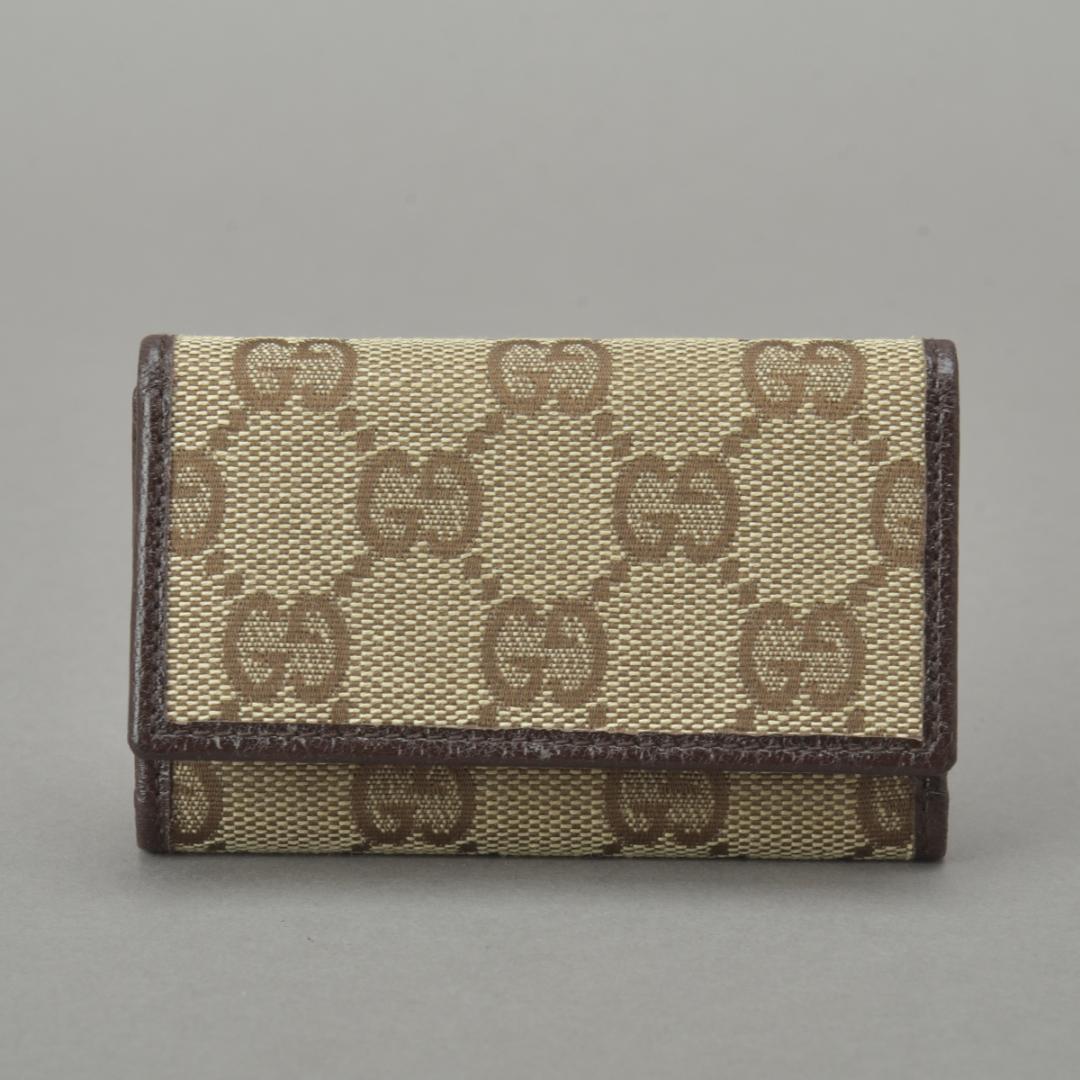 Gucci Key Case Key Holder GG Canvas Leather Beige