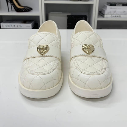 Chanel Leather CC Logo Quilted Loafers White — view 4