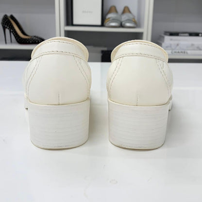 Chanel Leather CC Logo Quilted Loafers White — view 6