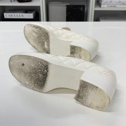 Chanel Leather CC Logo Quilted Loafers White — view 7