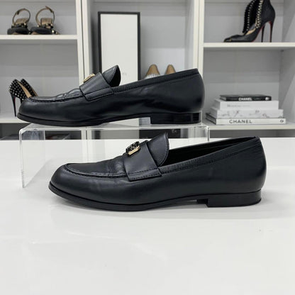 Chanel CC Logo Leather Loafers Black — view 3