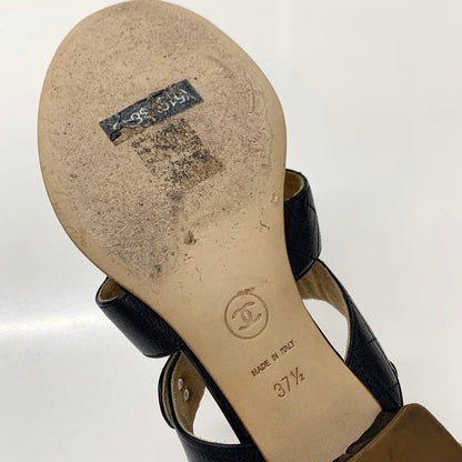 Chanel CC Logo Leather Quilted Strap Sandals Black — view 9