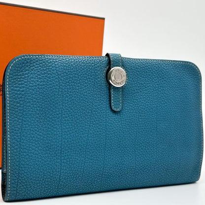 Hermes Dogon GM Duo Blue Jean Taurillon Bifold Wallet