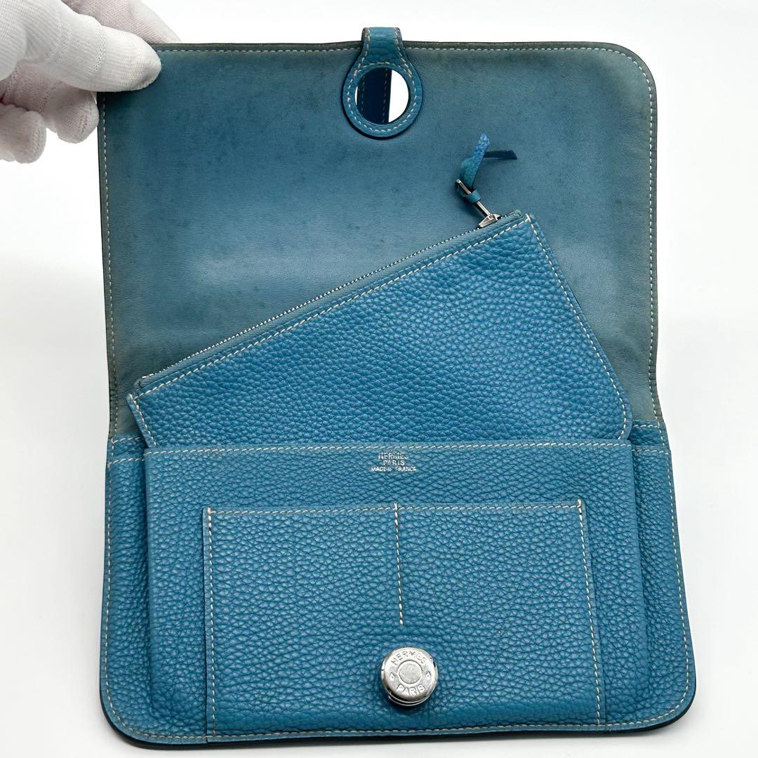 Hermes Dogon GM Duo Blue Jean Taurillon Bifold Wallet — view 7