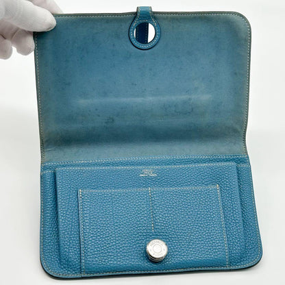 Hermes Dogon GM Duo Blue Jean Taurillon Bifold Wallet — view 8