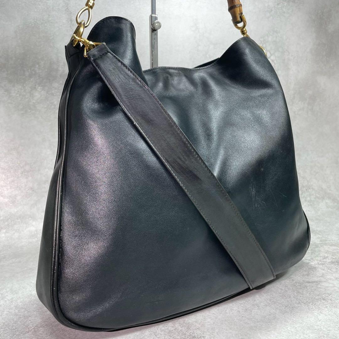 Gucci Shoulder Bag 2-Way Bamboo Black Leather