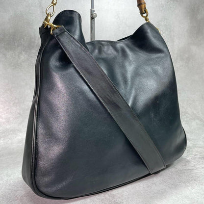 Gucci Shoulder Bag 2-Way Bamboo Black Leather