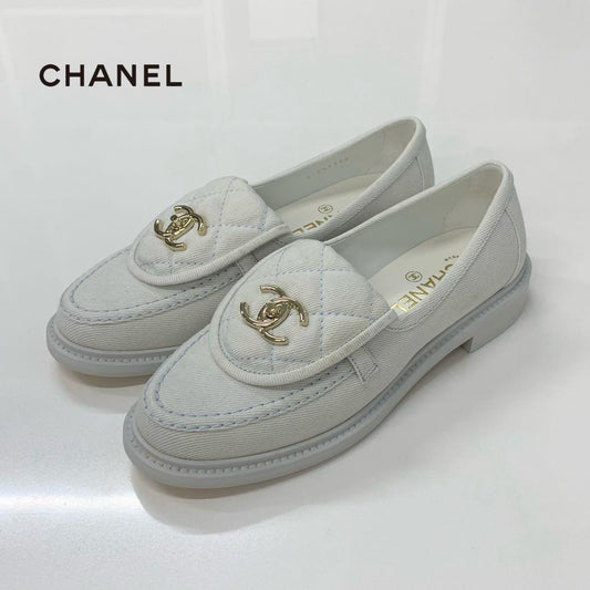 Chanel Canvas CC Logo Turnlock Loafers Denim Light Blue
