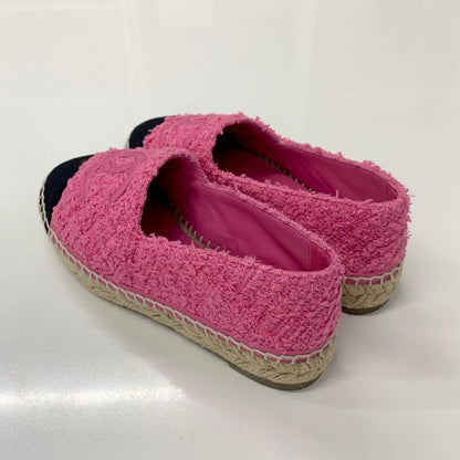 Chanel CC Logo Espadrilles Tweed Leather Flat Shoes Pink — view 4