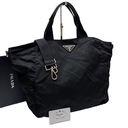 Prada Nylon Leather Hand Tote Shoulder Bag Triangle Plate Logo