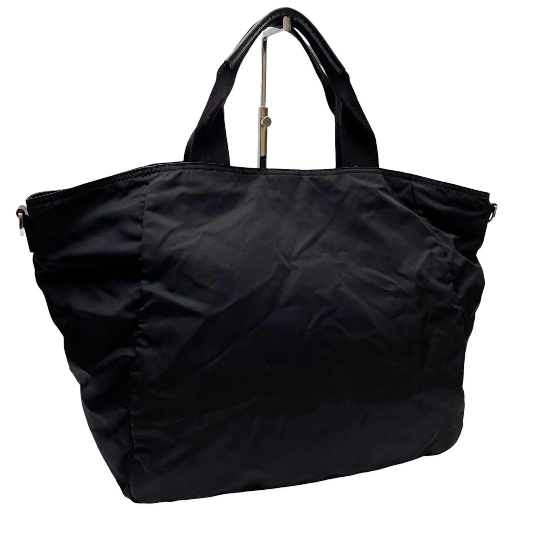 Prada Nylon Leather Hand Tote Shoulder Bag Triangle Plate Logo — view 2