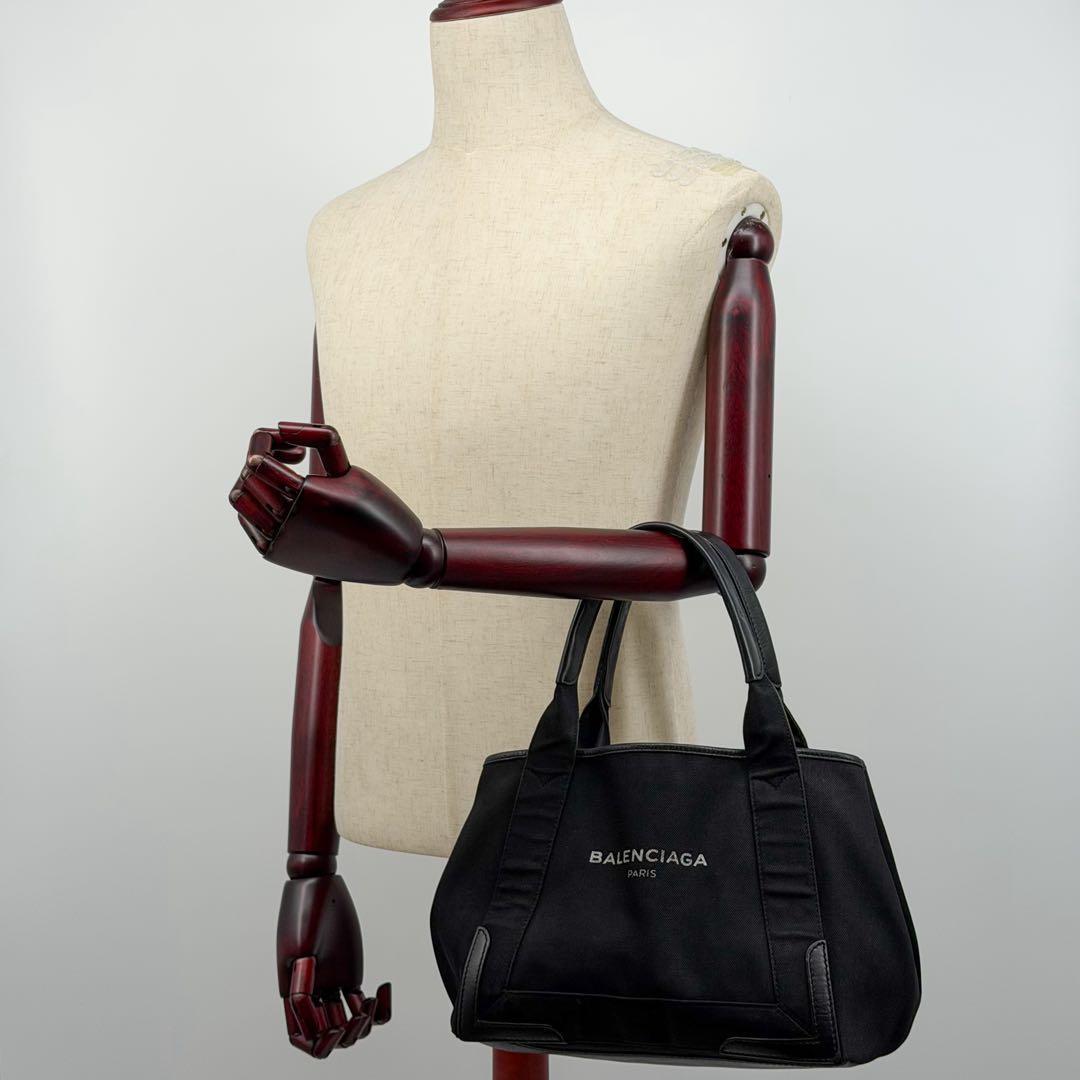 Balenciaga Navy Cabas S Canvas Leather Black Tote Bag — view 4
