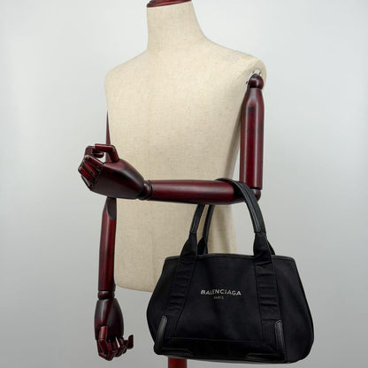 Balenciaga Navy Cabas S Canvas Leather Black Tote Bag — view 4