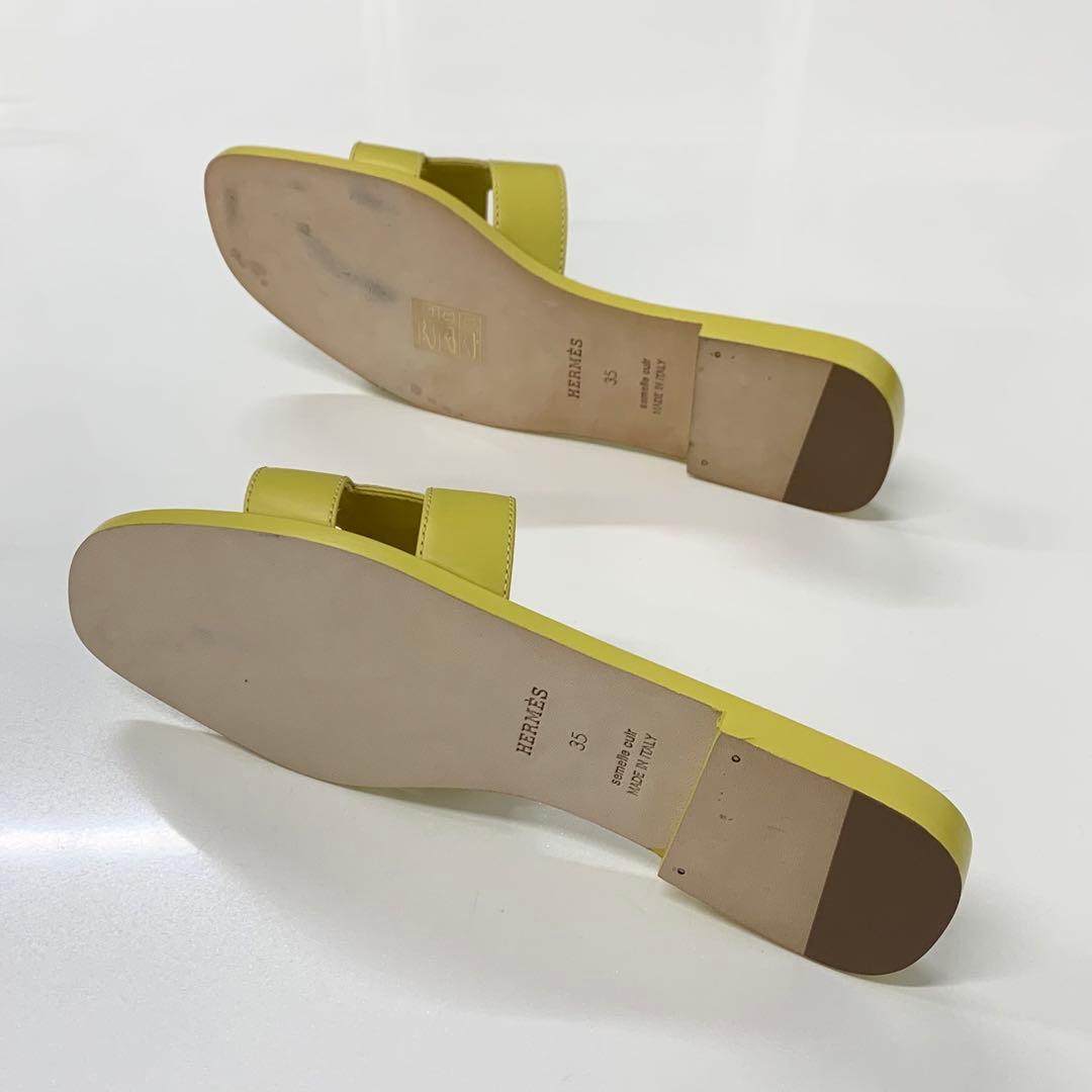 Hermes Oran Leather Flat Sandals Yellow — view 6