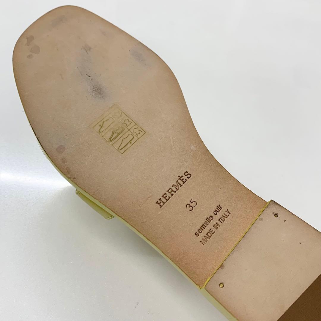 Hermes Oran Leather Flat Sandals Yellow — view 8