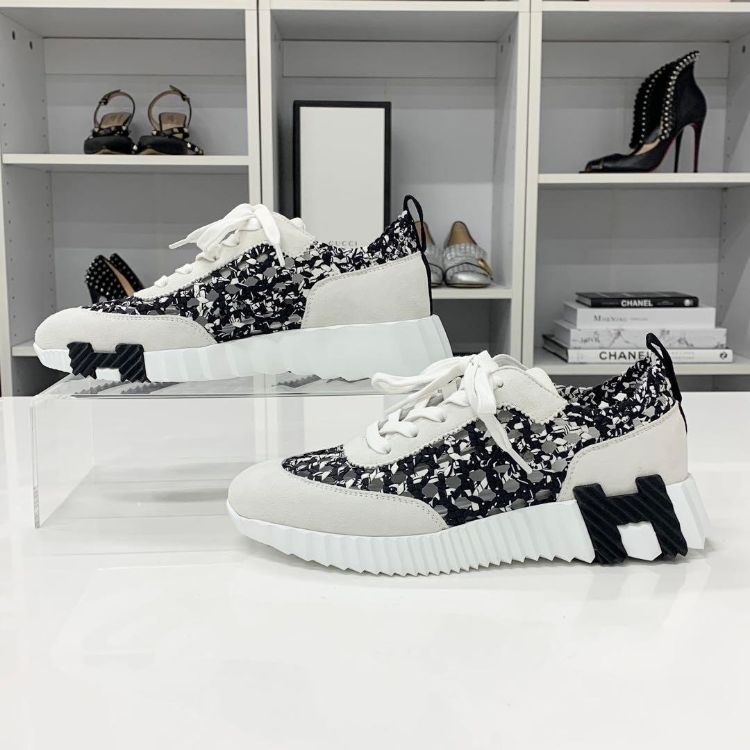 Hermes Bouncing Braided Silk Suede Sneakers Black Gray — view 2