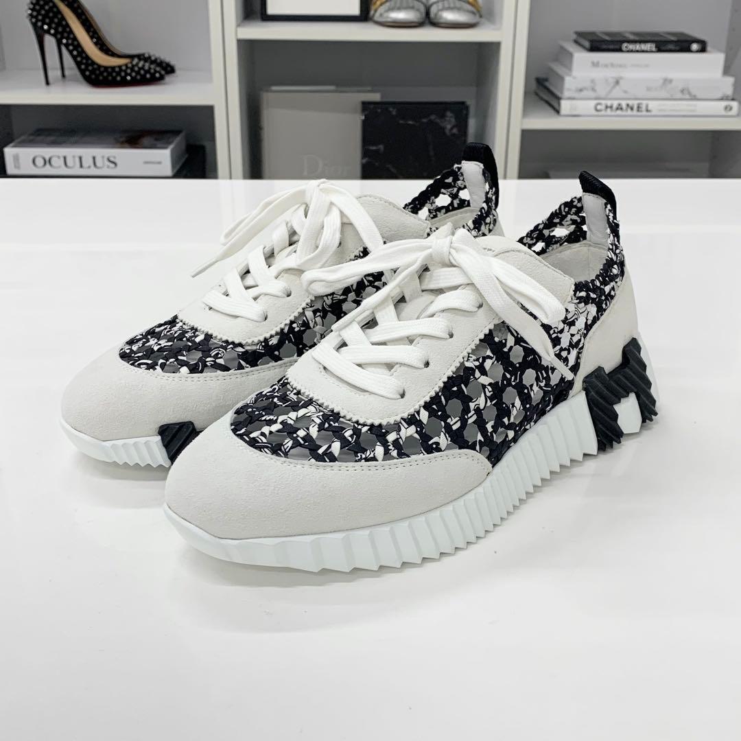 Hermes Bouncing Braided Silk Suede Sneakers Black Gray — view 3