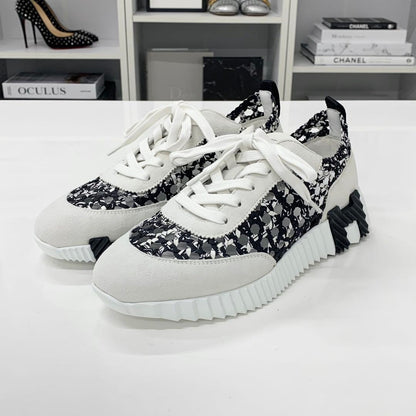 Hermes Bouncing Braided Silk Suede Sneakers Black Gray — view 3