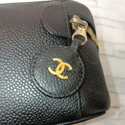 Chanel Vanity Pouch Caviar Leather Black GD CC Logo — view 7