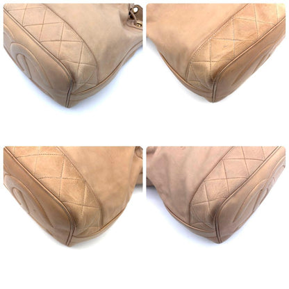 Chanel CC Logo Lambskin Drawstring Shoulder Bag Beige Flesh — view 6