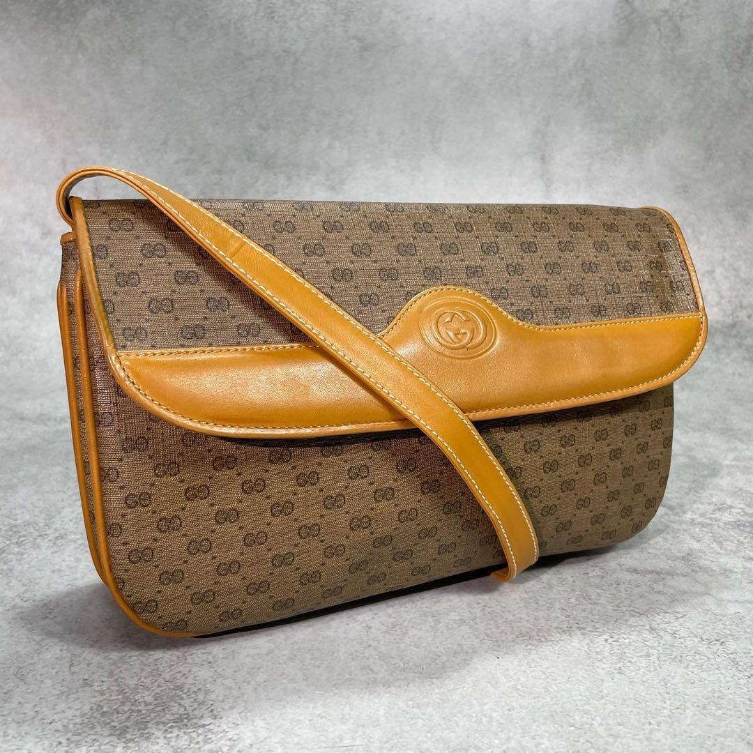 Gucci GG Shoulder Bag Brown Beige Logo Leather