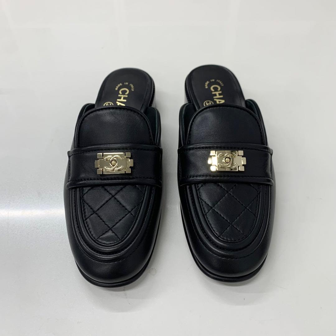 Chanel CC Logo Lambskin Quilted Boy Mules — view 2