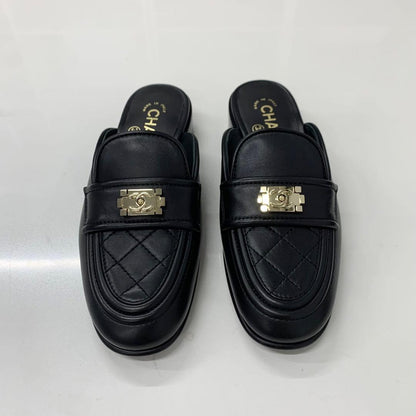 Chanel CC Logo Lambskin Quilted Boy Mules — view 2