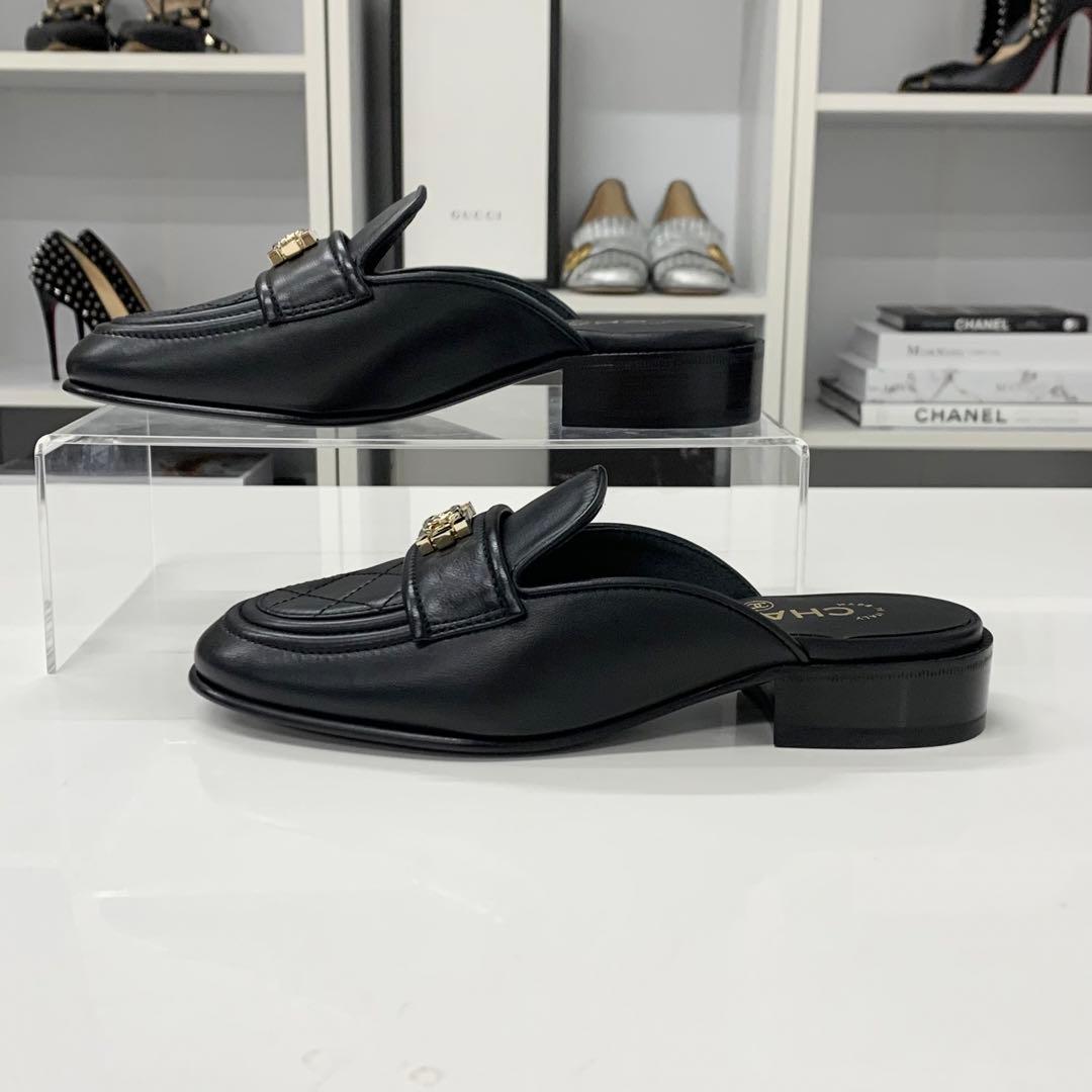 Chanel CC Logo Lambskin Quilted Boy Mules — view 3