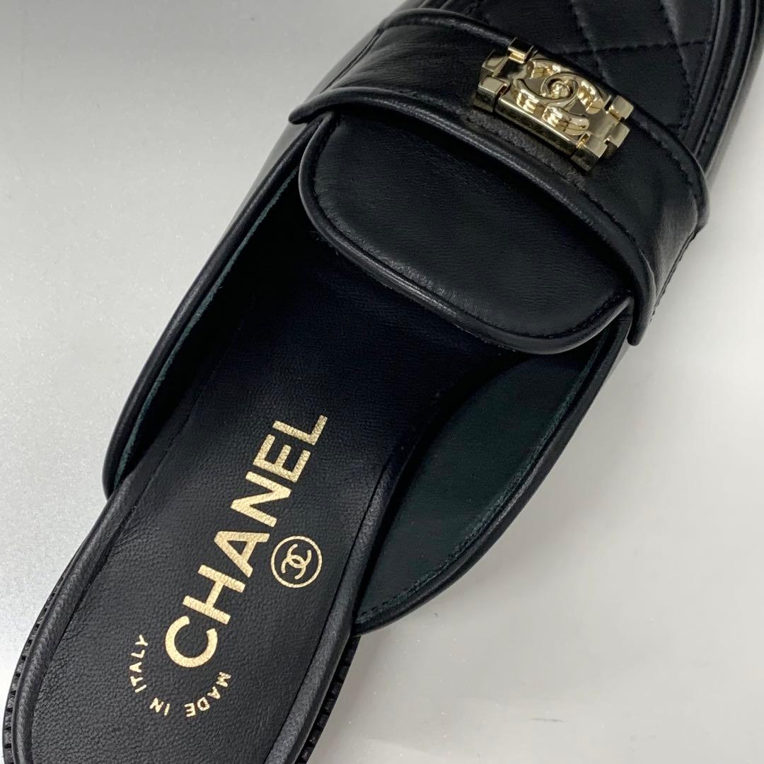 Chanel CC Logo Lambskin Quilted Boy Mules — view 7