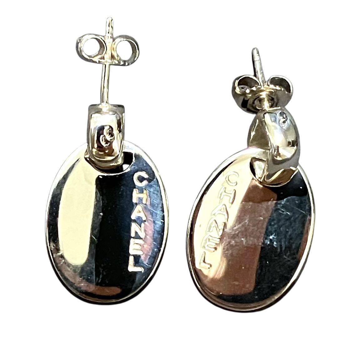 Chanel Silver Oval Tag Drop Earrings K_078
