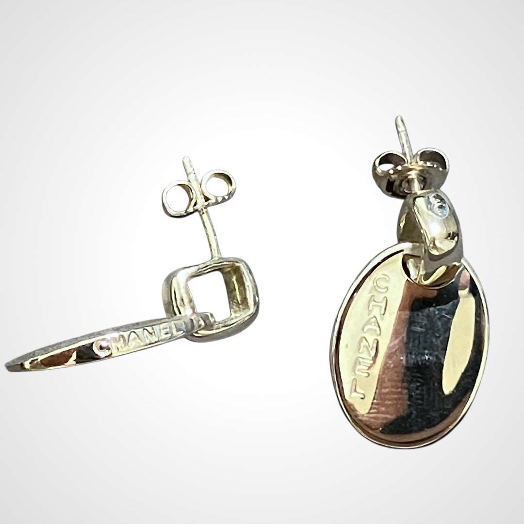 Chanel Silver Oval Tag Drop Earrings K_078