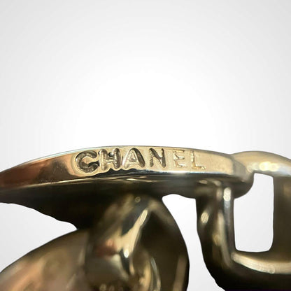 Chanel Silver Oval Tag Drop Earrings K_078