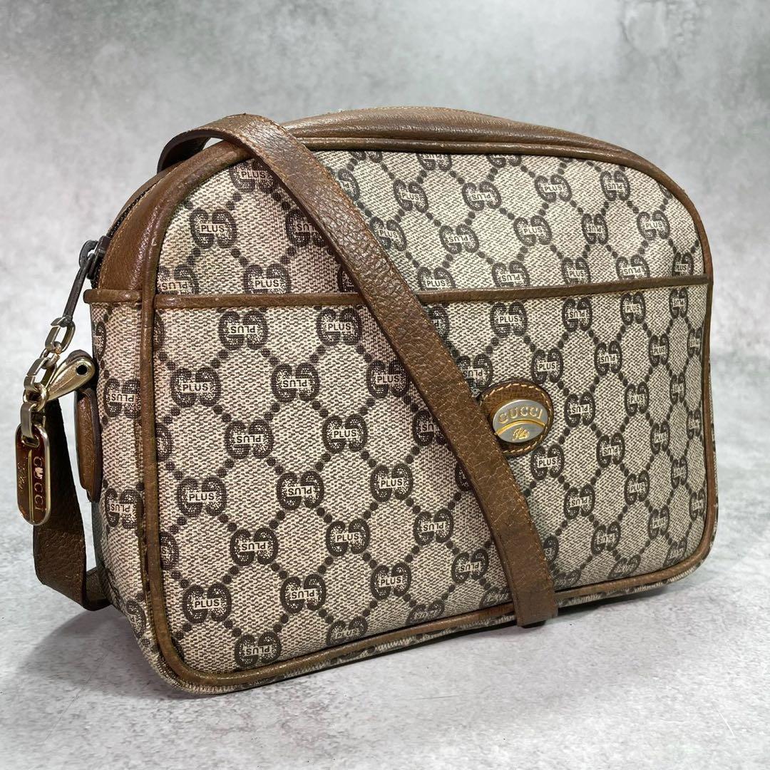 Gucci GG Shoulder Bag Brown Beige Logo Leather