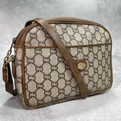 Gucci GG Shoulder Bag Brown Beige Logo Leather
