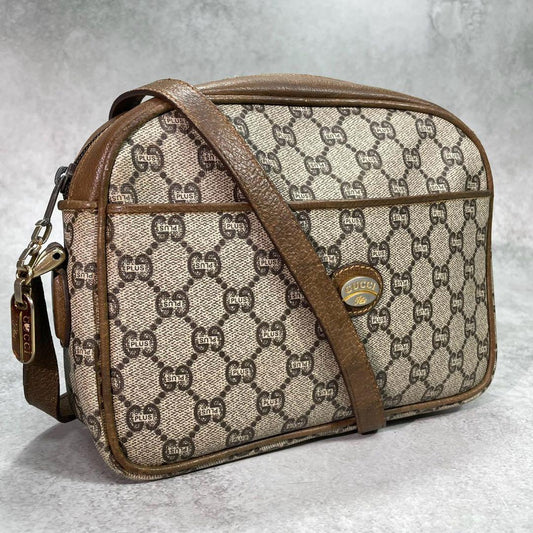 Gucci GG Shoulder Bag Brown Beige Logo Leather