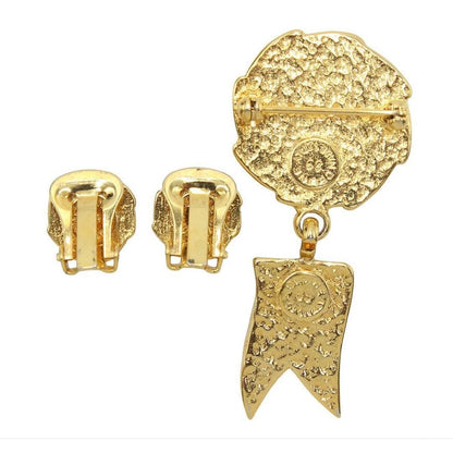 Celine Macadam Tricolor Earrings Brooch Set