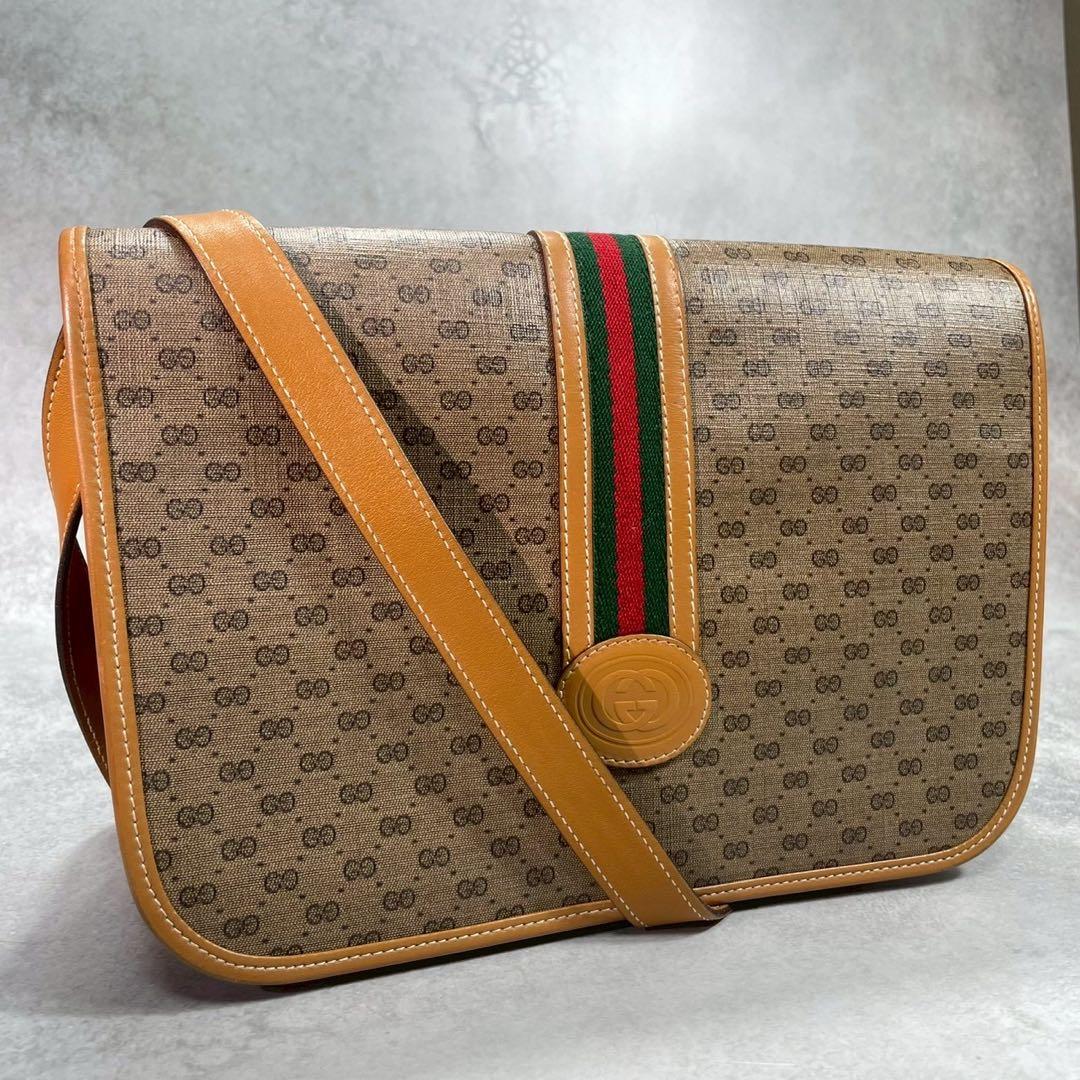 Gucci GG Sherry Line Shoulder Bag Brown Leather