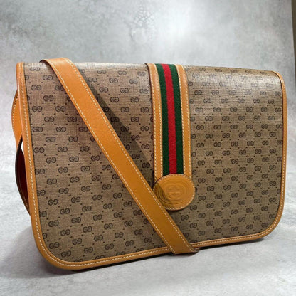 Gucci GG Sherry Line Shoulder Bag Brown Leather